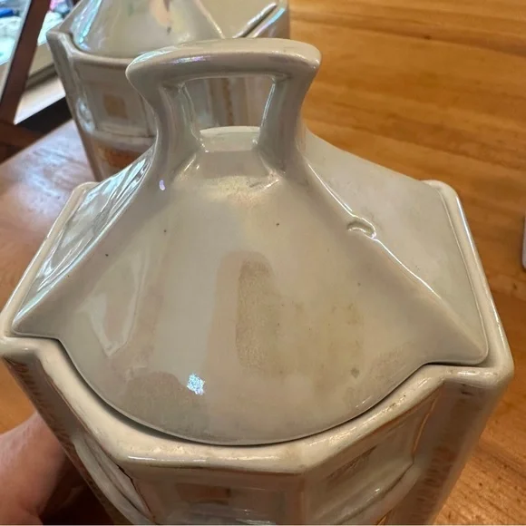 Vintage White Lusterware Germany Canister Set of Three Rice Tea Coffee - Picture 6 of 13